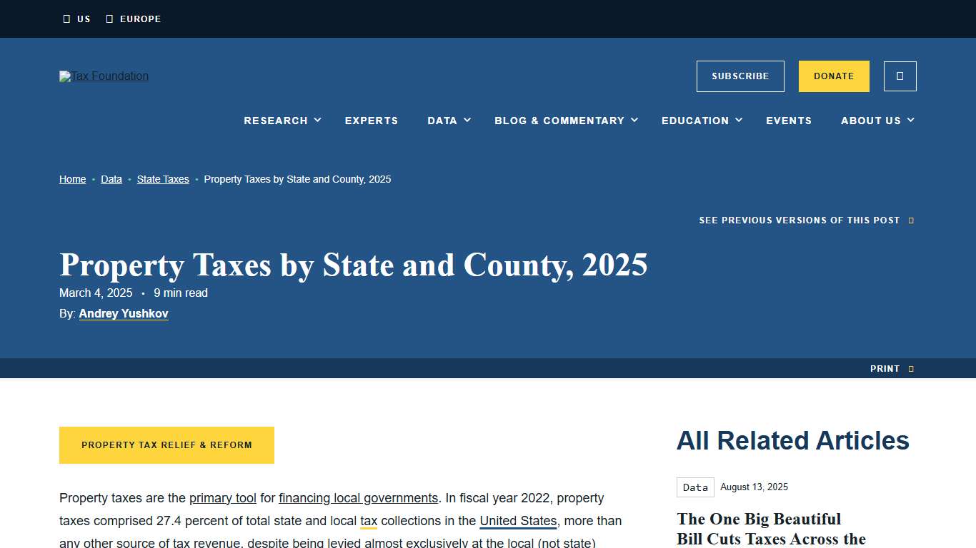 Property Taxes by State and County, 2025 Tax Foundation Maps