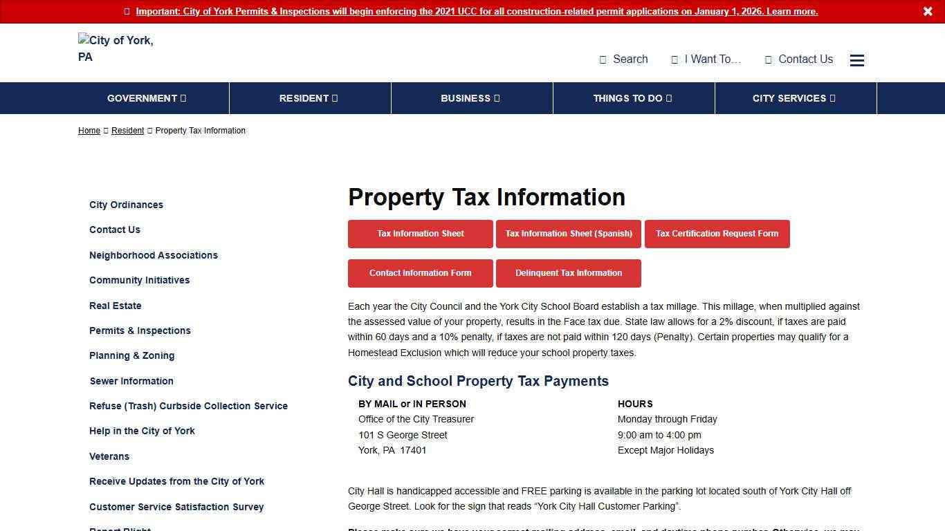 Property Tax Information - City of York, Pennsylvania