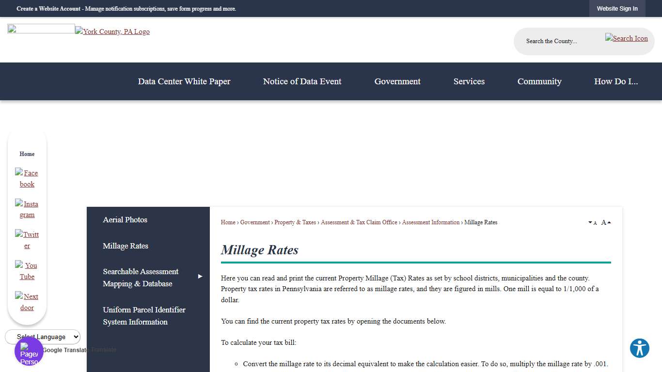 Millage Rates York County, PA